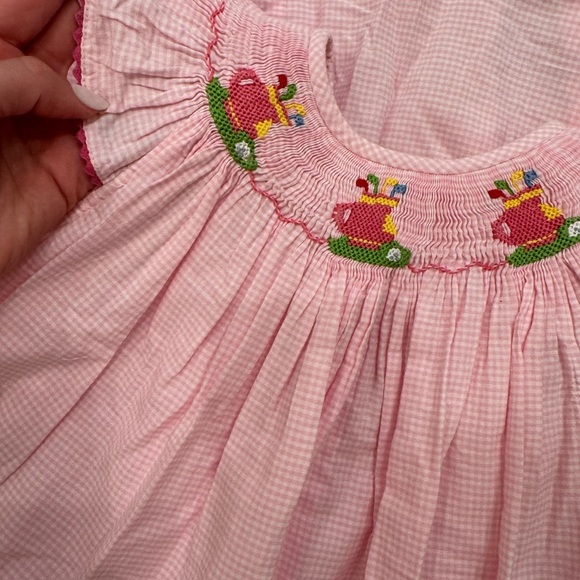Smocked Giraffe Pink Smocked Dress with Golfer Themed Embroidery - Picture 2 of 6